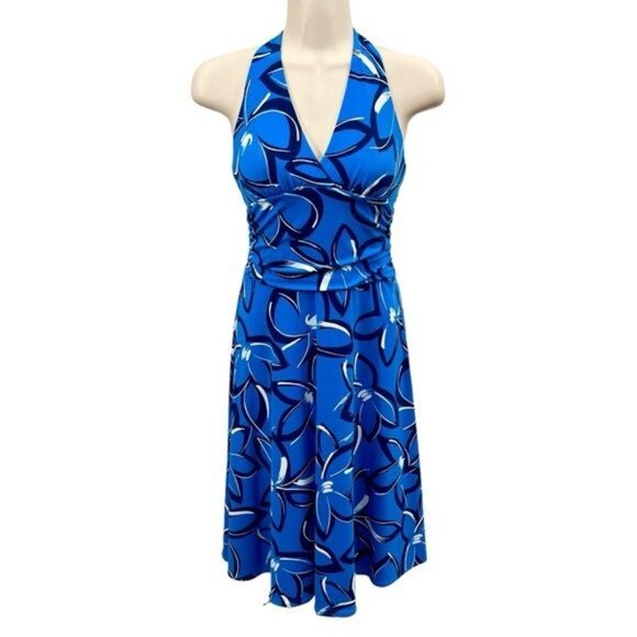 BCBGMaxAzria Blue Floral Halter Knee Dress Size XS - Picture 2 of 7